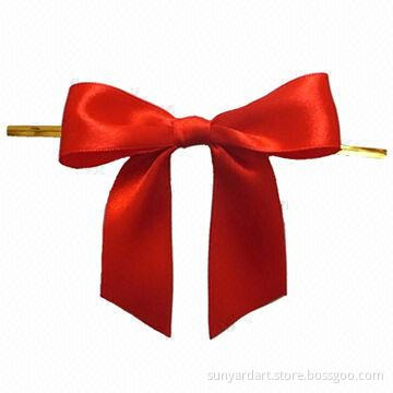 Satin ribbon pre-tied bow with twist tie